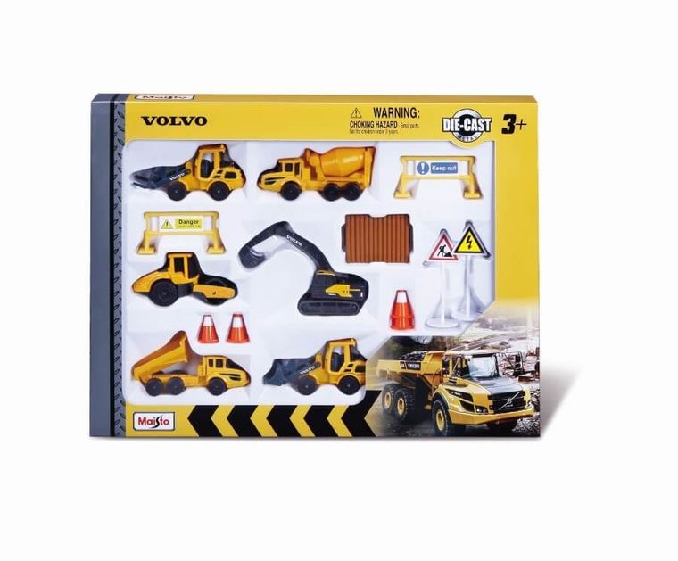 Maisto, Volvo, zestaw pojazdów budowlanych z akcesoriami, 3'', 5 szt.