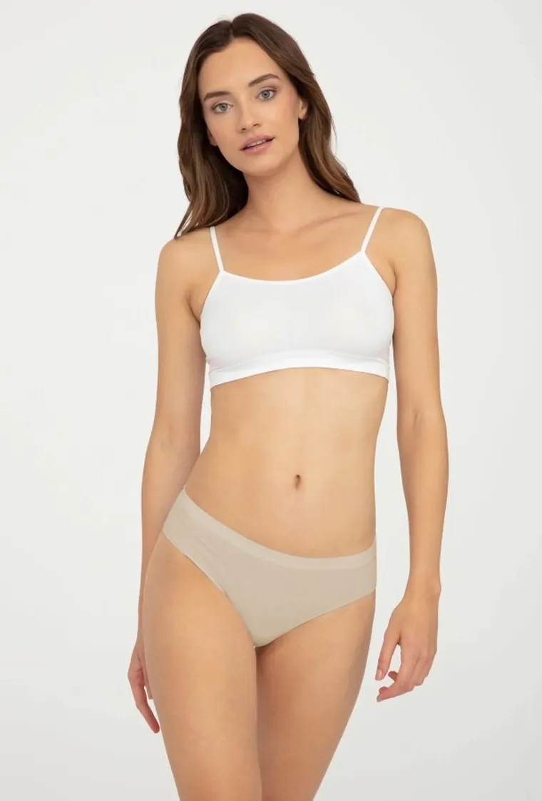 Majtki figi damskie, jasnobeżowe, Seamless Cotton Bikini, Gatta