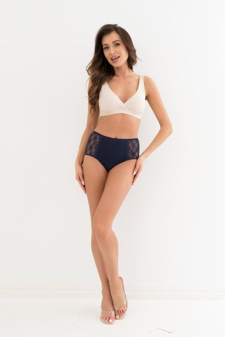 Majtki figi damskie z wysokim stanem, granatowe, Elba, Italian Fashion