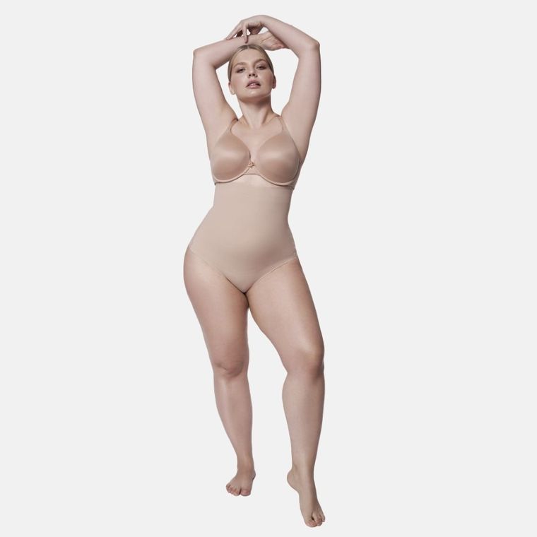 Majtki stringi damskie z wysokim stanem, beżowe, Julimex