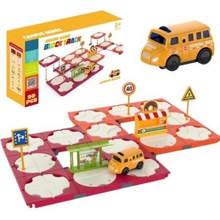Maksik, Block Track, ułóż tor wyścigowy, autobus szkolny, 60 elementów