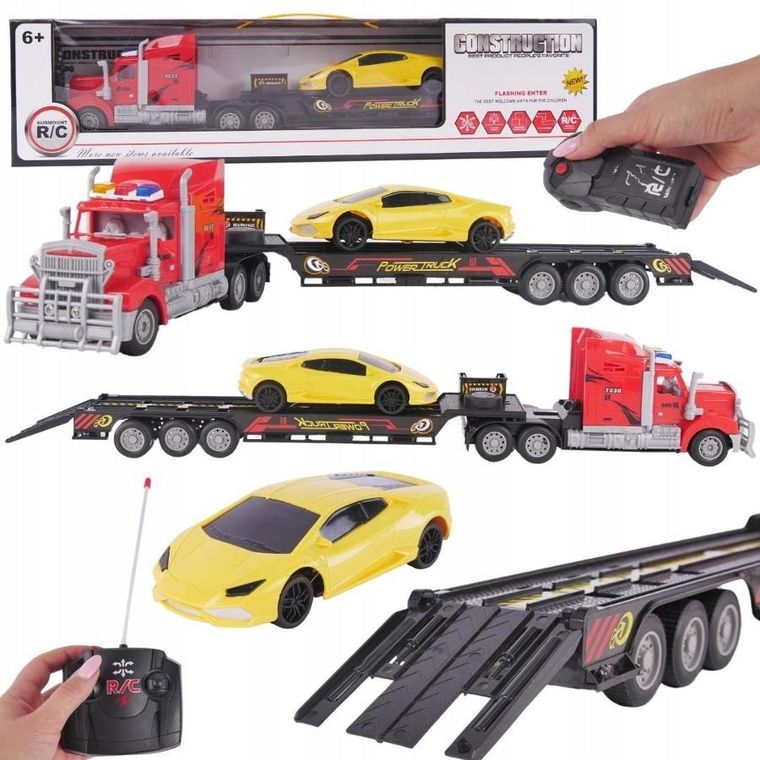 Maksik, ciężarówka laweta z pojazdem, zdalnie sterowana