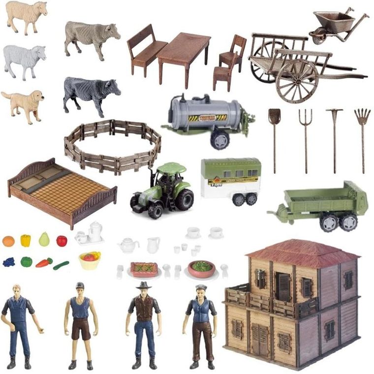 Maksik, farma z rolnikami i gosposią, zestaw figurek