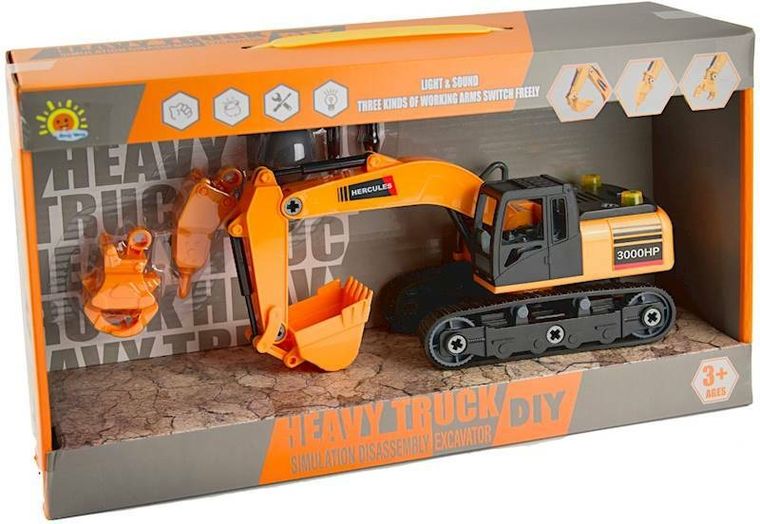 Maksik, koparka do skręcania, pojazd ze światłem i dźwiękiem, pomarańczowa