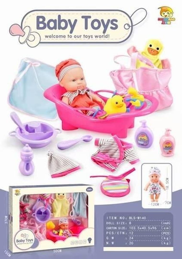 Maksik, lalka bobas, akcesoria do kąpieli i jedzenia