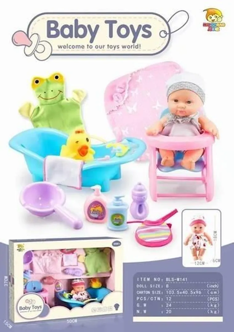 Maksik, lalka bobas, krzesełko i akcesoria do kąpieli, 18 cm