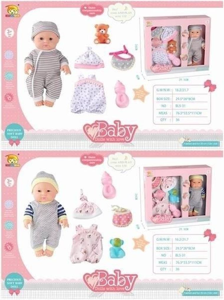 Maksik, lalka bobas z ubraniem i buteleczką