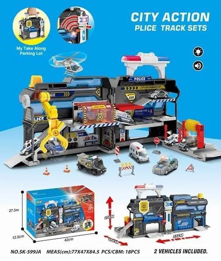 Maksik, parking z pojazdami i akcesoriami