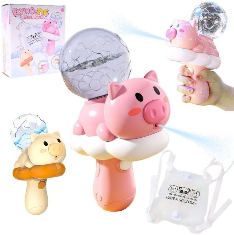 Maksik, pistolet na wodę, świnka na chmurce, zestaw z plecakiem na wodę