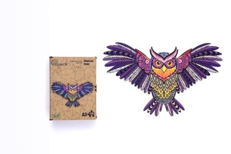 Maksik, puzzle drewniane, magiczna sowa, 120 elementów