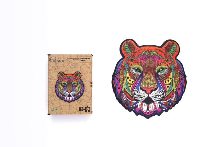 Maksik, puzzle drewniane, majestatyczny tygrys, 126 elementów