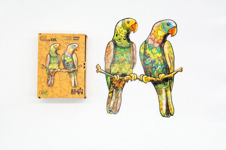 Maksik, puzzle drewniane, papużki faliste, 120 elementów