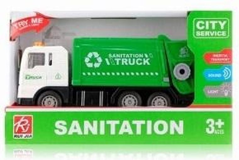 Maksik, śmieciarka, pojazd ze światłem i dźwiękiem, zielony