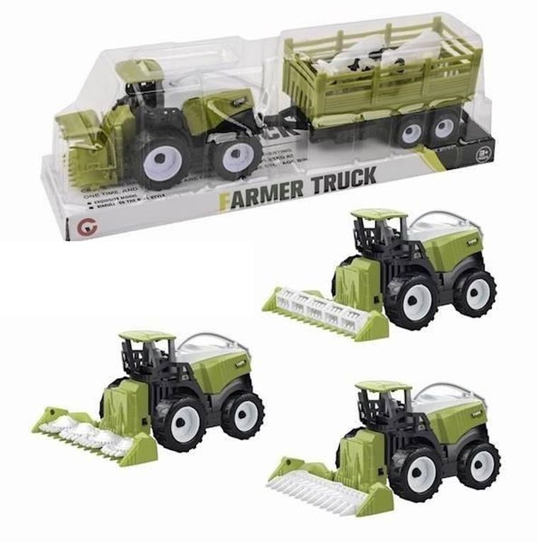 Maksik, traktor rolniczy z przyczepą, zielony