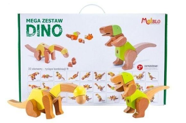 MalBlo, Dino, klocki drewniane, 33 elementy