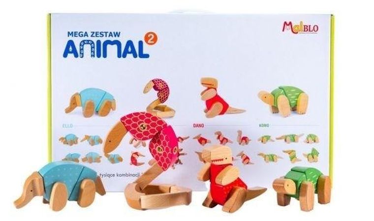 Malblo, Mega zestaw Animal, figurki drewniane, 48 elementów