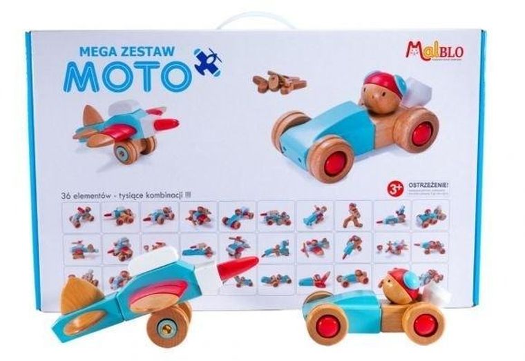 MalBlo, Mega Zestaw Moto, pojazdy drewniane, 36 elementów