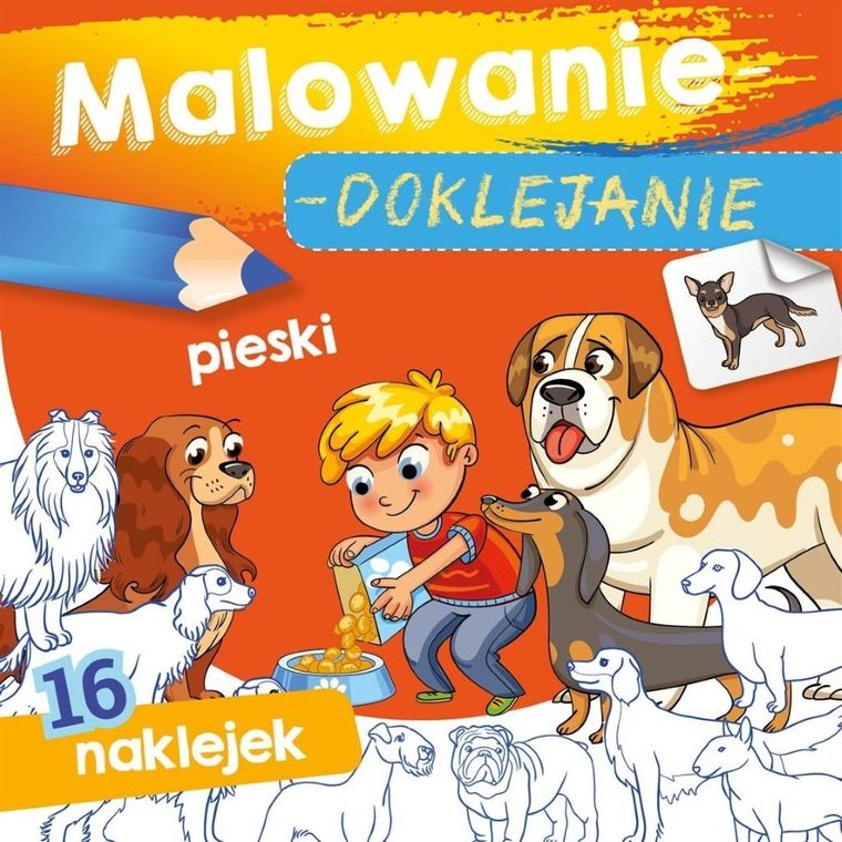 Malowanie-doklejanie, pieski, 16 naklejek
