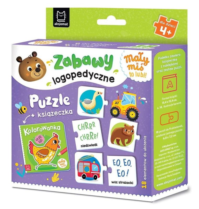 Mały miś to lubi! Zabawy logopedyczne. Puzzle + książeczka