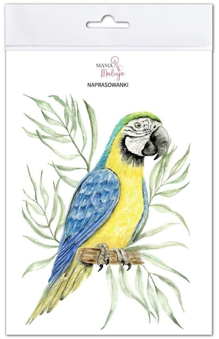 Mama Maluje, naprasowanki na ubrania, Papuga Ara niebiesko-żółta