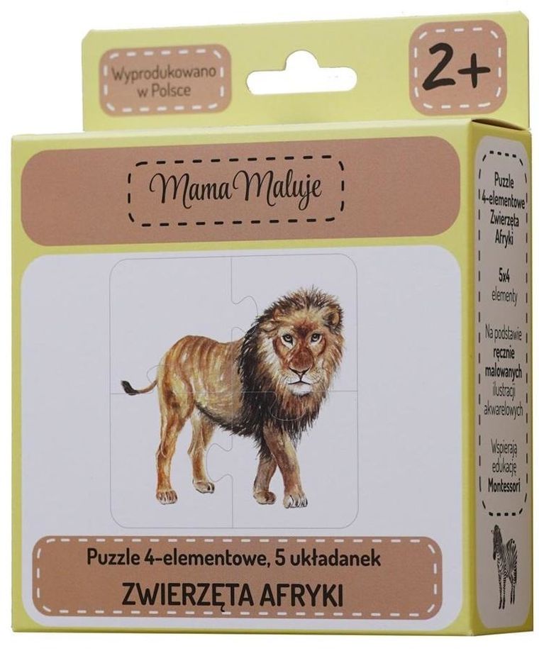 Mama Maluje, Zwierzęta Afryki, puzzle, 4 elementy