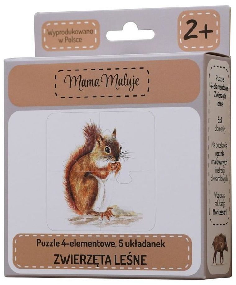 Mama Maluje, Zwierzęta leśne, puzzle, 4 elementy