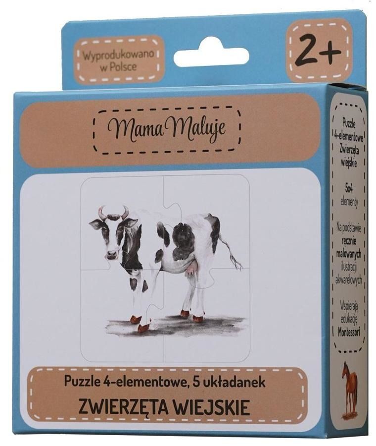 Mama Maluje, Zwierzęta wiejskie, puzzle, 4 elementy