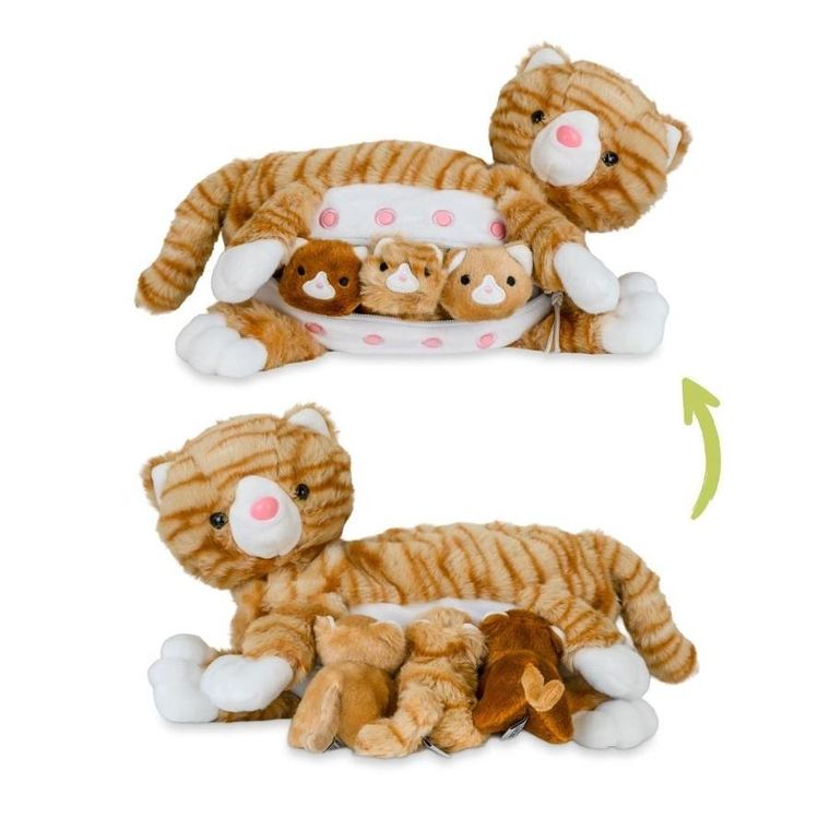 Mamanimals, mama kot z 3 małymi kociakami, zestaw maskotek, rude