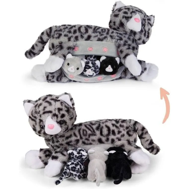 Mamanimals, mama kot z 3 małymi kociakami, zestaw maskotek, szare