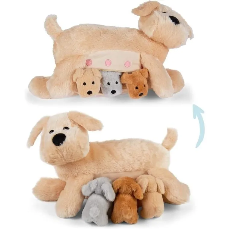 Mamanimals, mama pies z 3 małymi szczeniaczkami, zestaw maskotek