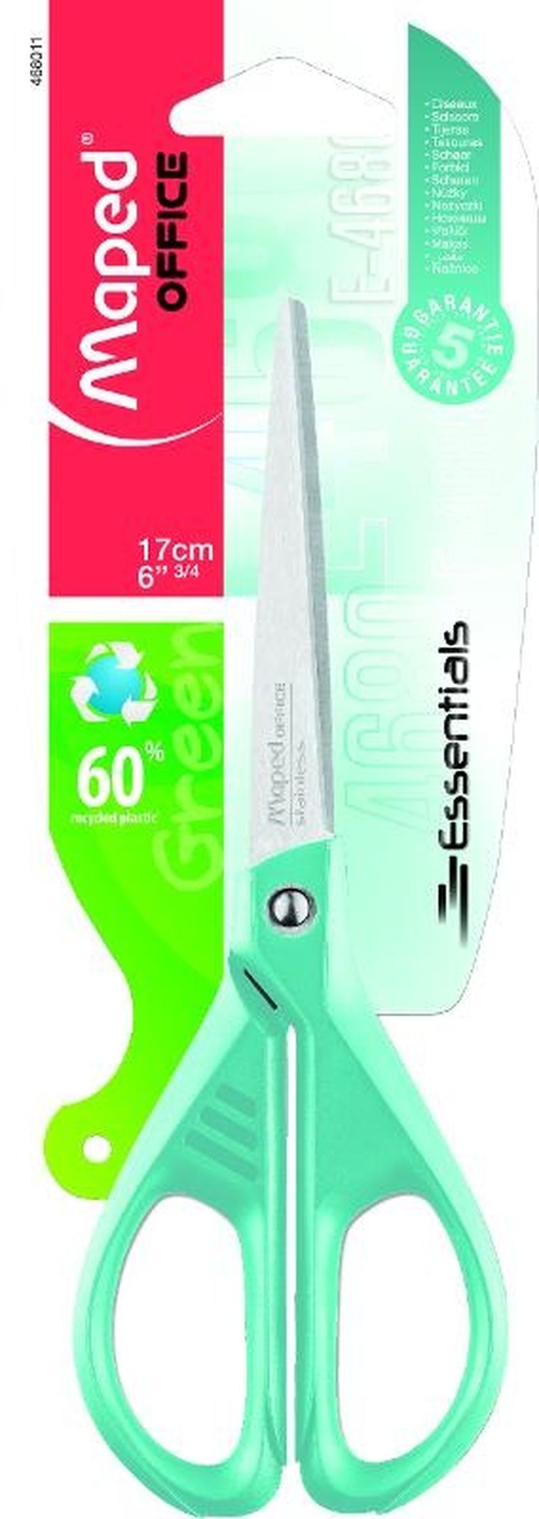 Maped, Essentials Green Pastel, nożyczki ekologiczne, 17 cm