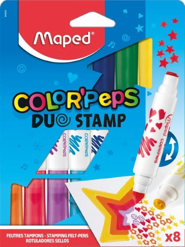 Maped, flamastry dwustronne z pieczątkami, 8 szt.