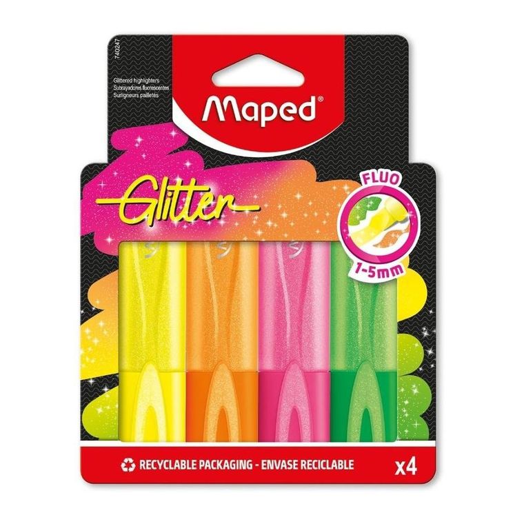 Maped, Glitter Fluo, zakreślacze brokatowe, 4 kolory