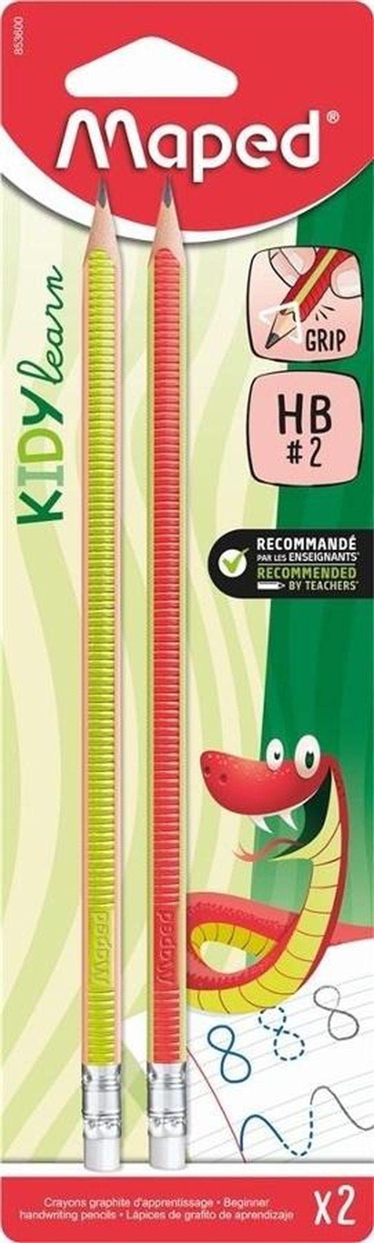 Maped, Kidy Learn, ołówek z gumką, Grip HB, 2 szt.