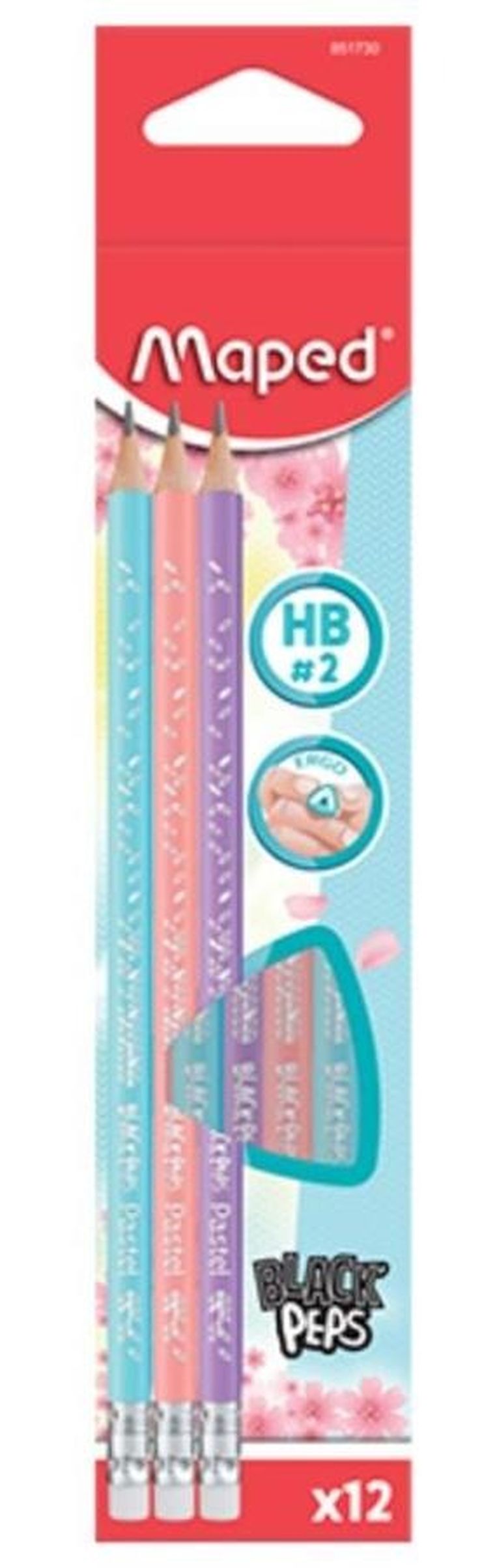 Maped, ołówek z gumką, Blackpeps Pastel HB, 12 szt.