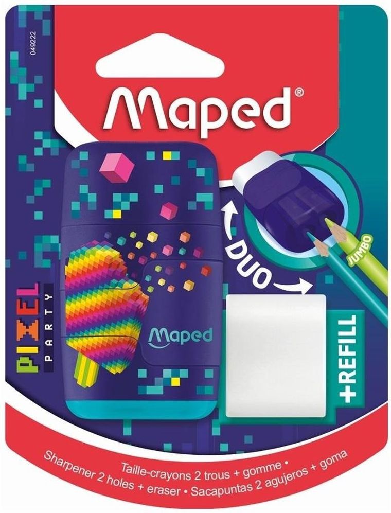 Maped, temperówka z gumką, 2 otwory, Connect Pixel