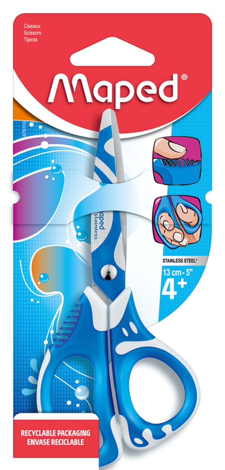 Maped, Zenoa Fit, szkolne nożyczki, asymetryczne, niebieskie, 13 cm