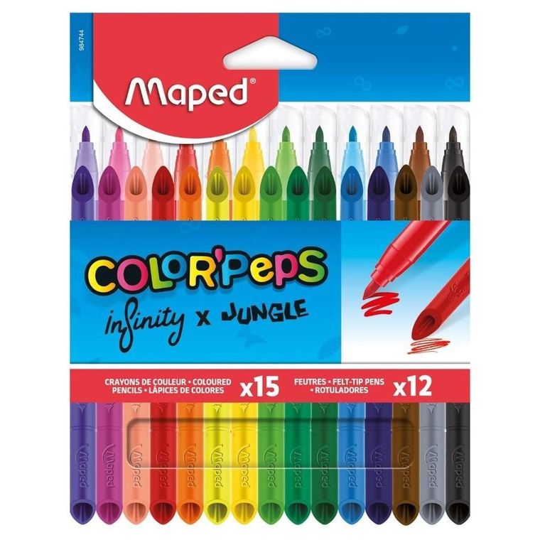 Maped, zestaw: Infinity, kredki, 15 szt. + Jungle, flamastry, 12 szt.