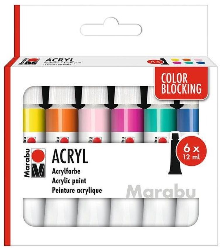 Marabu, Color Blocking, farby akrylowe, 12 ml, 6 kolorów