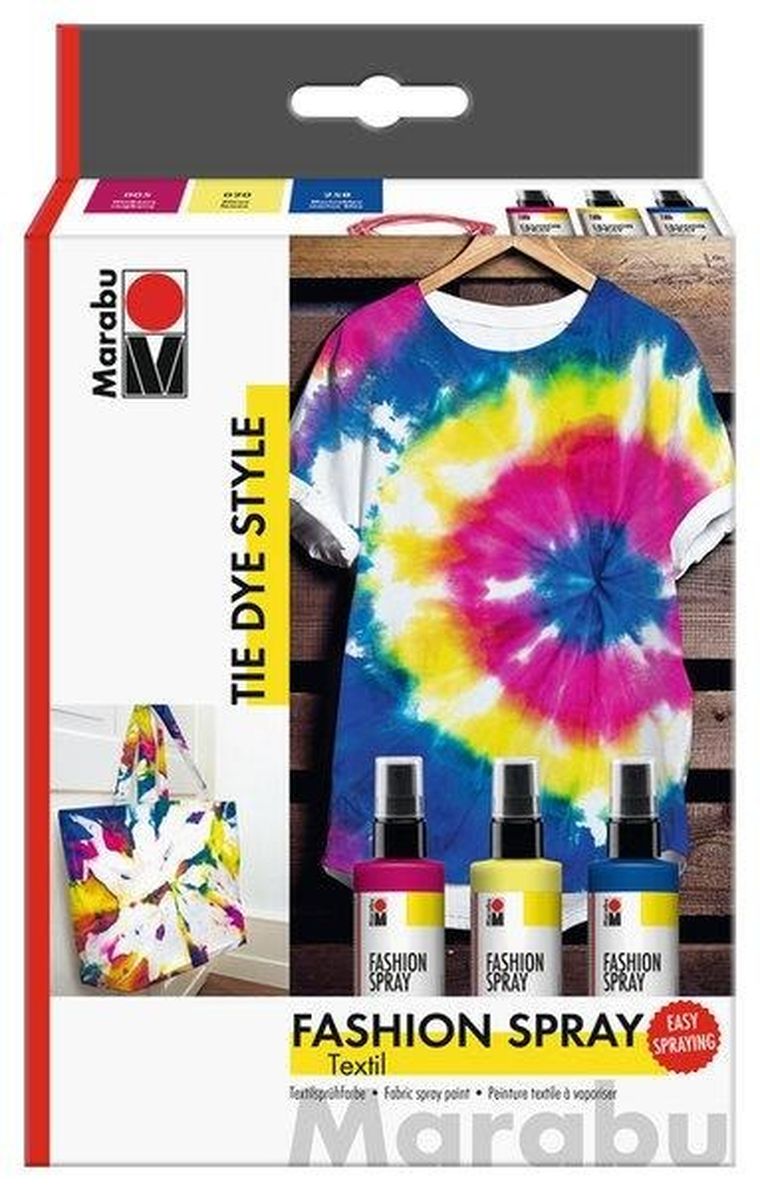 Marabu, farby do tkanin w spreju, tie dye, 4 elementy
