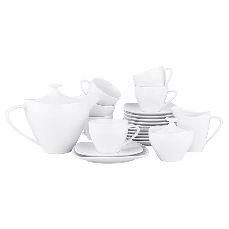 MariaPaula, Moderna kwadratowa biała, zestaw do kawy 6/21