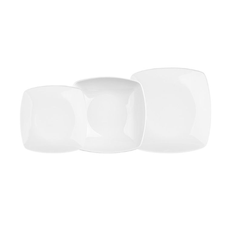 MariaPaula, Moderna Kwadratowa Biała, zestaw obiadowy dla 6 osób, 18 elementów