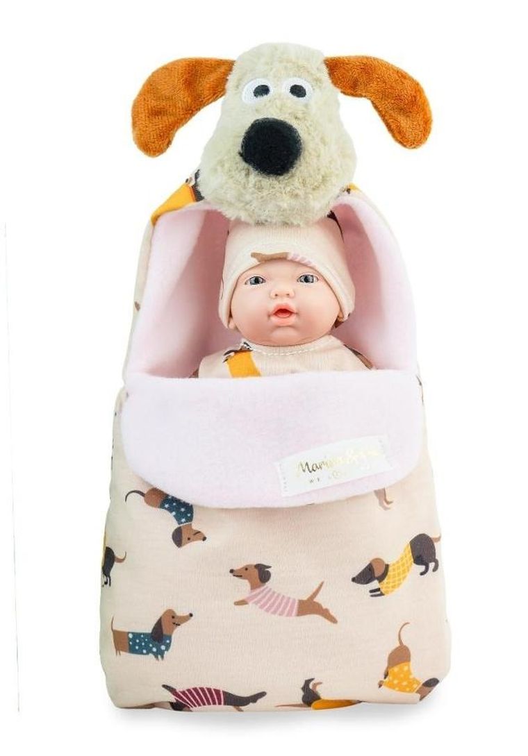 Marina&Pau, Mini Golosinas, lalka hiszpańska, Puppy z nosidełkiem, 21 cm