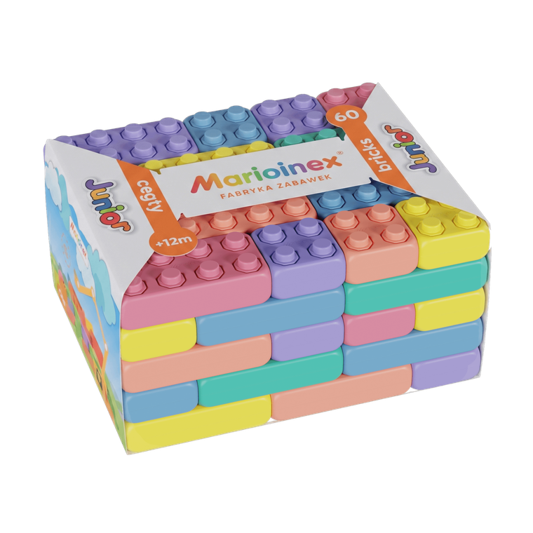 Marioinex, cegły junior, klocki XL, pastelowe, 60 elementów