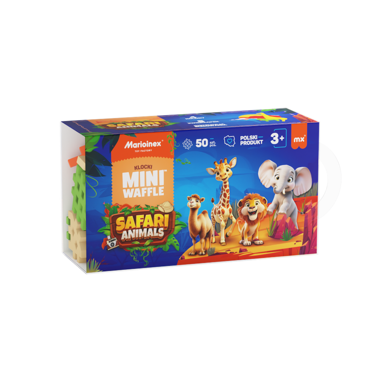 Marioinex, Mini Waffle, Animals Safari, klocki konstrukcyjne, 50 elementów