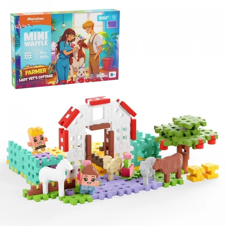 Marioinex, Mini Waffle, Farmer, Domek Pani Weterynarz, klocki konstrukcyjne, 110 elementów