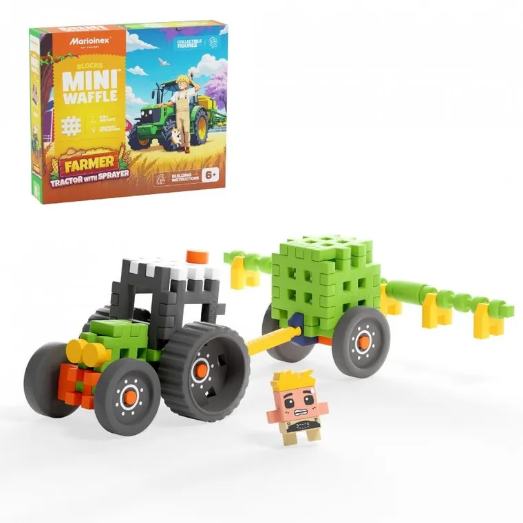 Marioinex, Mini Waffle, Farmer, Traktor z opryskiwaczem, klocki konstrukcyjne, 50 elementów