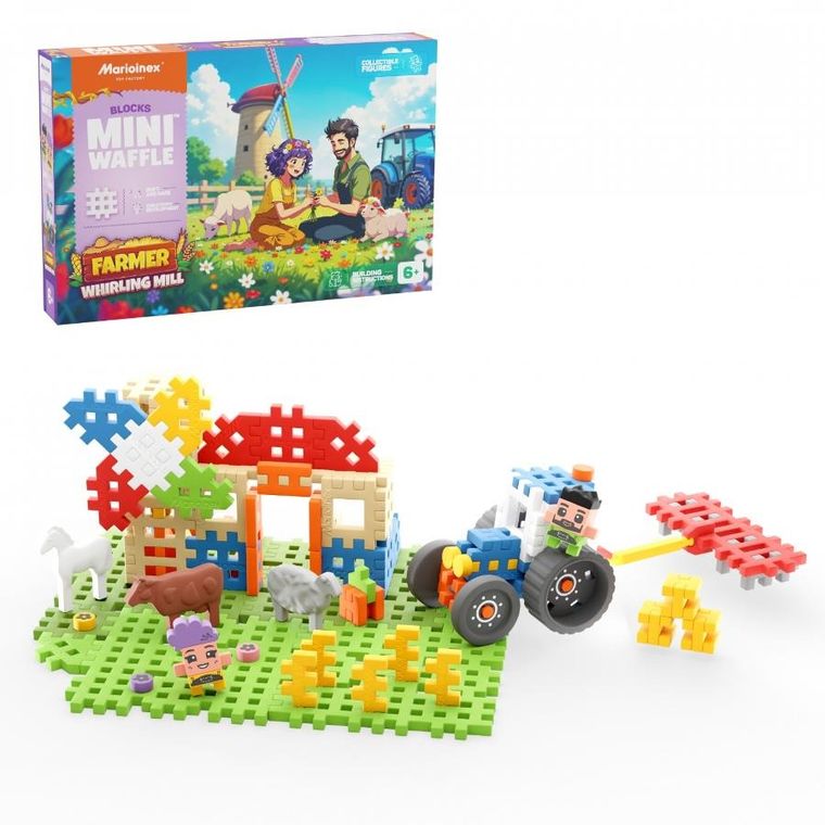 Marioinex, Mini Waffle, Farmer, Zakręcony Młyn, klocki konstrukcyjne, 109 elementów