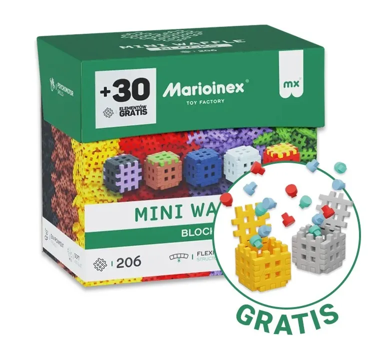 Marioinex, Mini Waffle, Green Blocks, klocki konstrukcyjne, 206 + 30 elementów gratis