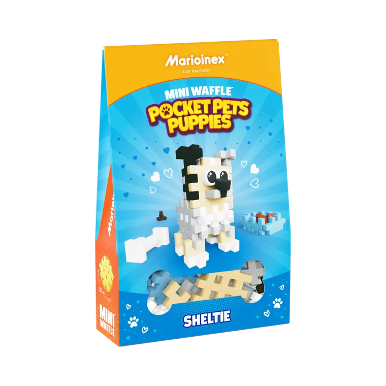 Marioinex, Mini Waffle, Pocket Pets Puppies, Owczarek Szetlandzki, klocki konstrukcyjne, 49 elementów